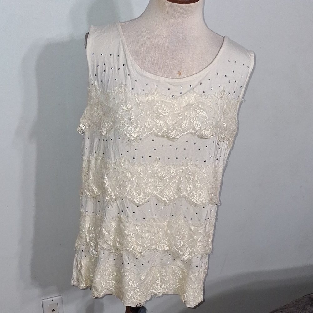Creamy Ivory Fashion Tank Top- W Sz 2X
